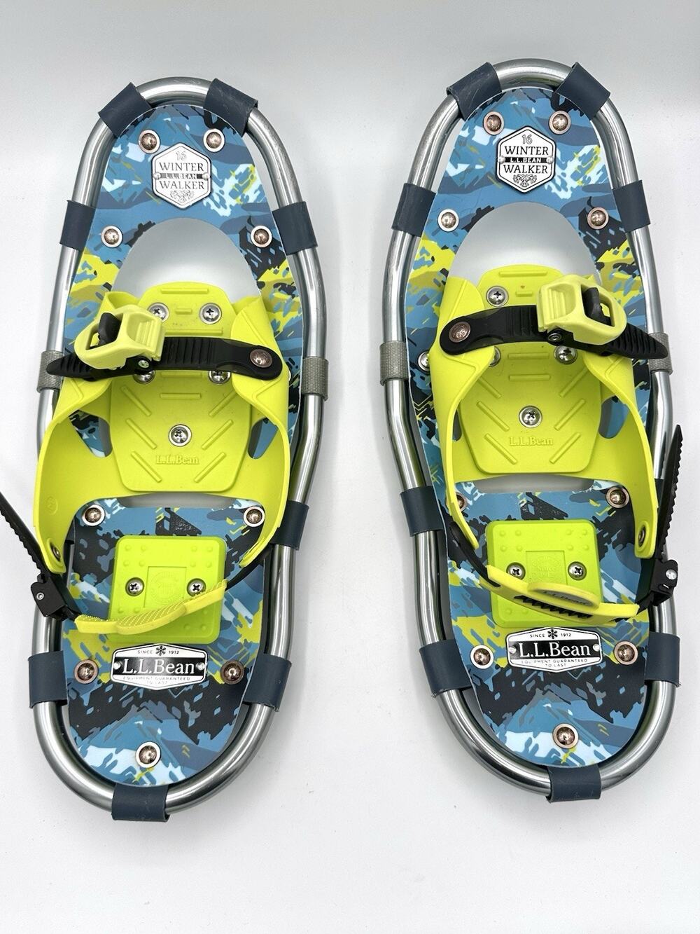 LL Bean Winter Walker 16 Kids Snowshoes Snow Shoes Blue Green Adjustable Ratchet